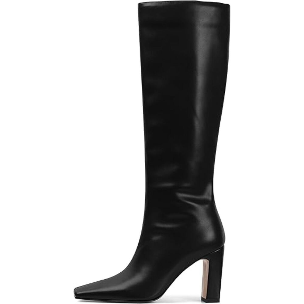 Women's Black Square Toe Knee High with Side Zipper Fashion Elastic Tall Boots